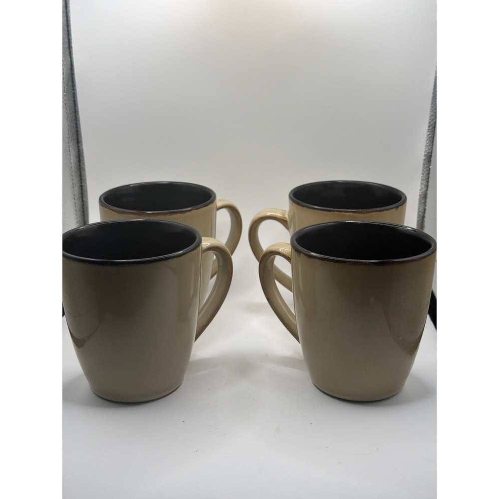 4 Pfaltzgraff Taos Stoneware Coffee Cup Mugs Beige Brown 12oz